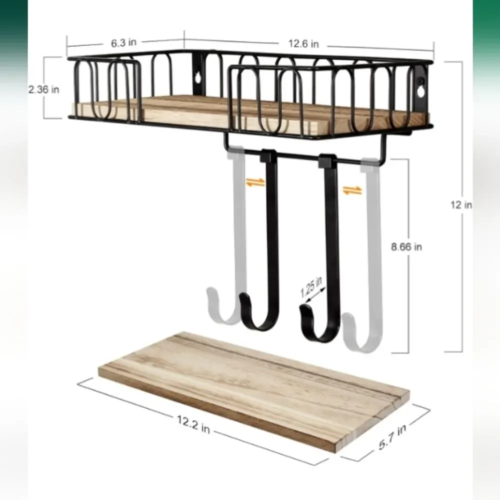 Amazon NIB Ironing Board Shelf Organizer in Black and Natural Wood